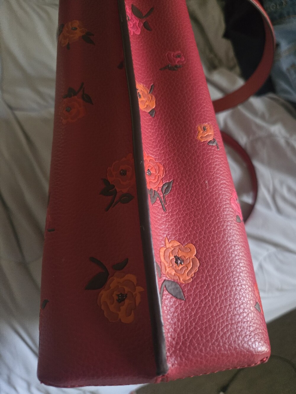 Coach Floral Print Red Leather Shoulder Bag - Picture 7 of 7